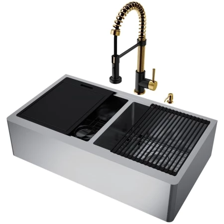 Vigo Oxford 36" Flat Apron Farmhouse Double Basin Stainless Steel Kitchen Sink with Single Hole 1.8 GPM Edison Kitchen Faucet 3 Vigo Oxford 36" Flat Apron Farmhouse Double Basin Stainless Steel Kitchen Sink with Single Hole 1.8 GPM Edison Kitchen Faucet
