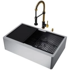 Vigo Oxford 33" Flat Apron Farmhouse Single Basin Stainless Steel Kitchen Sink with Single Hole 1.8 GPM Edison Kitchen Faucet 12 Vigo Oxford 33" Flat Apron Farmhouse Single Basin Stainless Steel Kitchen Sink with Single Hole 1.8 GPM Edison Kitchen Faucet -Kraus Sales Shop vigo vg15996 alternate view 1048