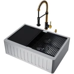 Vigo Oxford 30" Slotted Apron Farmhouse Single Basin Stainless Steel Kitchen Sink with Single Hole 1.8 GPM Edison Kitchen Faucet 12 Vigo Oxford 30" Slotted Apron Farmhouse Single Basin Stainless Steel Kitchen Sink with Single Hole 1.8 GPM Edison Kitchen Faucet -Kraus Sales Shop vigo vg15997 alternate view 1087