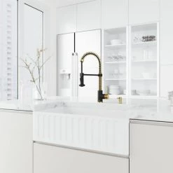 Vigo Matte Stone 33" Slotted Apron Farmhouse Single Basin Matte Stone™ Kitchen Sink with Single Hole 1.8 GPM Edison Kitchen Faucet -Kraus Sales Shop vigo vg15998 alternate view 1060