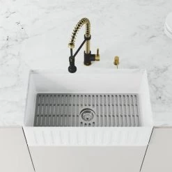 Vigo Matte Stone 33" Slotted Apron Farmhouse Single Basin Matte Stone™ Kitchen Sink with Single Hole 1.8 GPM Edison Kitchen Faucet -Kraus Sales Shop vigo vg15998 alternate view 1061
