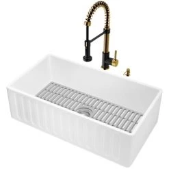 Vigo Matte Stone 33" Slotted Apron Farmhouse Single Basin Matte Stone™ Kitchen Sink with Single Hole 1.8 GPM Edison Kitchen Faucet -Kraus Sales Shop vigo vg15998 alternate view 1062