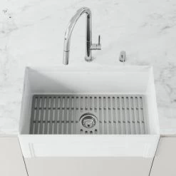 Vigo Matte Stone 30" Farmhouse Single Basin Matte Stone™ Kitchen Sink with Basin Rack, Basket Strainer and Cutting Board
