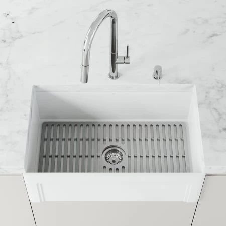 Vigo Matte Stone 30" Farmhouse Single Basin Matte Stone™ Kitchen Sink with Basin Rack, Basket Strainer and Cutting Board 4 Vigo Matte Stone 30" Farmhouse Single Basin Matte Stone™ Kitchen Sink with Basin Rack, Basket Strainer and Cutting Board - Image 2