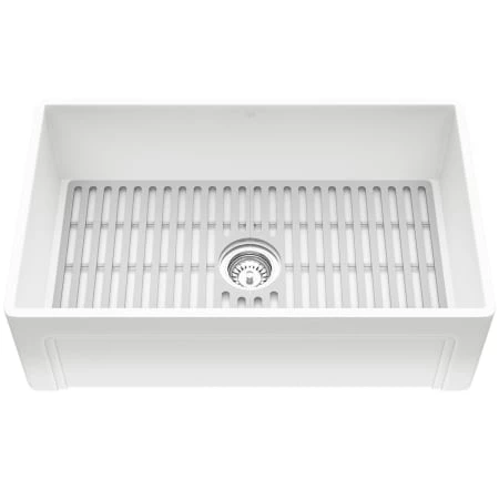 Vigo Matte Stone 30" Farmhouse Single Basin Matte Stone™ Kitchen Sink with Basin Rack, Basket Strainer and Cutting Board 5 Vigo Matte Stone 30" Farmhouse Single Basin Matte Stone™ Kitchen Sink with Basin Rack, Basket Strainer and Cutting Board - Image 3