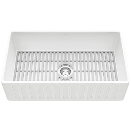 Vigo Matte Stone 33" Farmhouse Single Basin Matte Stone™ Kitchen Sink with Basin Rack, Basket Strainer and Cutting Board 5 Vigo Matte Stone 33" Farmhouse Single Basin Matte Stone™ Kitchen Sink with Basin Rack, Basket Strainer and Cutting Board - Image 3