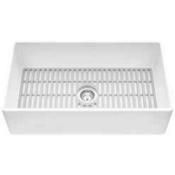 Vigo Matte Stone 33" Farmhouse Single Basin Matte Stone™ Flat Apron Kitchen Sink with Basin Rack, Basket Strainer, and Cutting Board 10 Vigo Matte Stone 33" Farmhouse Single Basin Matte Stone™ Flat Apron Kitchen Sink with Basin Rack, Basket Strainer, and Cutting Board -Kraus Sales Shop vigo vgra3318flk1 alternate image 111