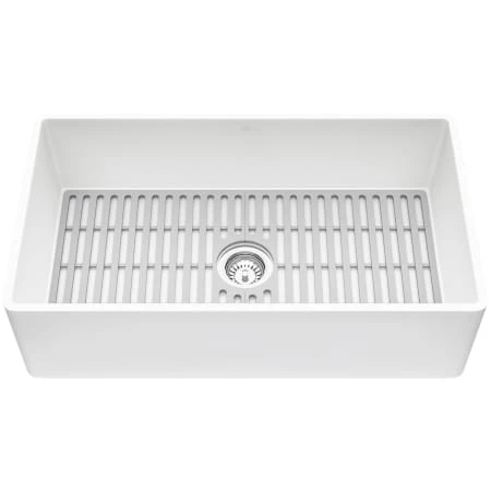 Vigo Matte Stone 33" Farmhouse Single Basin Matte Stone™ Flat Apron Kitchen Sink with Basin Rack, Basket Strainer, and Cutting Board 5 Vigo Matte Stone 33" Farmhouse Single Basin Matte Stone™ Flat Apron Kitchen Sink with Basin Rack, Basket Strainer, and Cutting Board - Image 3