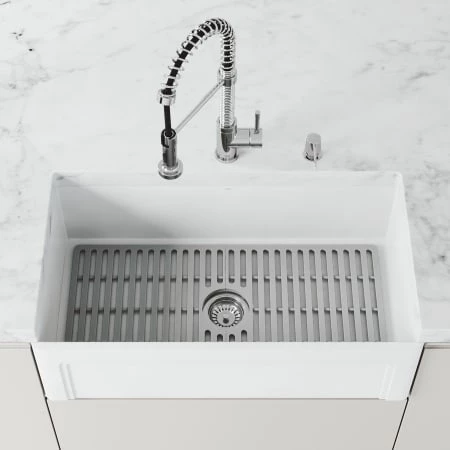 Vigo Matte Stone 33" Farmhouse Single Basin Matte Stone™ Kitchen Sink with Basin Rack, Basket Strainer and Cutting Board 4 Vigo Matte Stone 33" Farmhouse Single Basin Matte Stone™ Kitchen Sink with Basin Rack, Basket Strainer and Cutting Board - Image 2