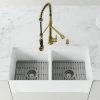 Vigo Matte Stone 36" Farmhouse Double Basin Matte Stone™ Kitchen Sink with Basin Rack, Basket Strainer and Cutting Board