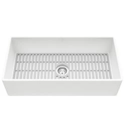 Vigo Matte Stone 36" Farmhouse Single Basin Matte Stone™ Flat Apron Kitchen Sink with Basin Rack, Basket Strainer, and Cutting Board 10 Vigo Matte Stone 36" Farmhouse Single Basin Matte Stone™ Flat Apron Kitchen Sink with Basin Rack, Basket Strainer, and Cutting Board -Kraus Sales Shop vigo vgra3618flk1 alternate image 123