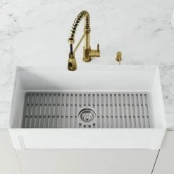 Vigo Matte Stone 36" Farmhouse Single Basin Matte Stone™ Kitchen Sink with Basin Rack, Basket Strainer and Cutting Board
