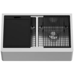 Vigo Oxford 33" Farmhouse Double Basin Stainless Steel Kitchen Sink with Basin Rack, Basket Strainer, and Cutting Board 10 Vigo Oxford 33" Farmhouse Double Basin Stainless Steel Kitchen Sink with Basin Rack, Basket Strainer, and Cutting Board -Kraus Sales Shop vigo vgs3320blfa alternate image 128