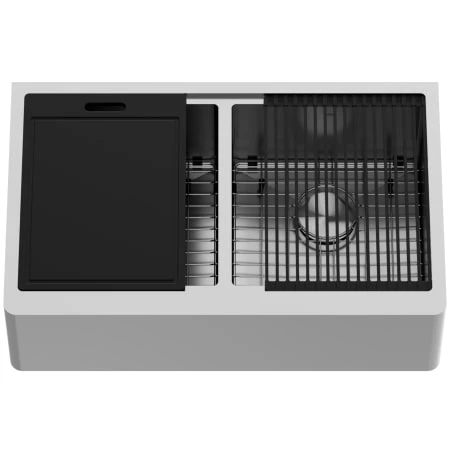 Vigo Oxford 33" Farmhouse Double Basin Stainless Steel Kitchen Sink with Basin Rack, Basket Strainer, and Cutting Board 5 Vigo Oxford 33" Farmhouse Double Basin Stainless Steel Kitchen Sink with Basin Rack, Basket Strainer, and Cutting Board - Image 3