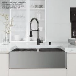 Vigo Oxford 33" Farmhouse Double Basin Stainless Steel Kitchen Sink with Basin Rack, Basket Strainer, and Cutting Board 12 Vigo Oxford 33" Farmhouse Double Basin Stainless Steel Kitchen Sink with Basin Rack, Basket Strainer, and Cutting Board -Kraus Sales Shop vigo vgs3320blfa alternate image 262