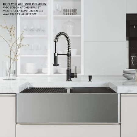 Vigo Oxford 33" Farmhouse Double Basin Stainless Steel Kitchen Sink with Basin Rack, Basket Strainer, and Cutting Board 7 Vigo Oxford 33" Farmhouse Double Basin Stainless Steel Kitchen Sink with Basin Rack, Basket Strainer, and Cutting Board - Image 5