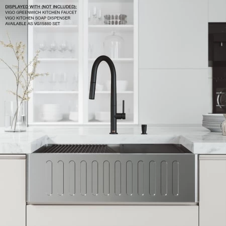 Vigo Oxford 33" Farmhouse Single Basin Stainless Steel Kitchen Sink with Basin Rack, Basket Strainer, and Cutting Board 7 Vigo Oxford 33" Farmhouse Single Basin Stainless Steel Kitchen Sink with Basin Rack, Basket Strainer, and Cutting Board - Image 5