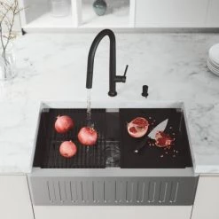 Vigo Oxford 33" Farmhouse Single Basin Stainless Steel Kitchen Sink with Basin Rack, Basket Strainer, and Cutting Board 13 Vigo Oxford 33" Farmhouse Single Basin Stainless Steel Kitchen Sink with Basin Rack, Basket Strainer, and Cutting Board -Kraus Sales Shop vigo vgs3320sa alternate image 332