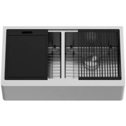 Vigo Oxford 36" Farmhouse Double Basin Stainless Steel Kitchen Sink with Basin Rack, Basket Strainer, and Cutting Board 10 Vigo Oxford 36" Farmhouse Double Basin Stainless Steel Kitchen Sink with Basin Rack, Basket Strainer, and Cutting Board -Kraus Sales Shop vigo vgs3620blfa alternate image 132