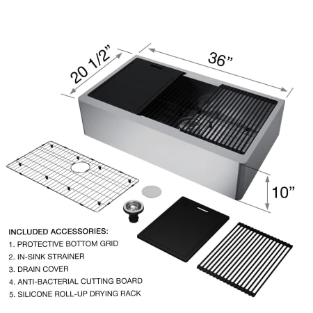 Vigo Oxford 36" Farmhouse Single Basin Stainless Steel Kitchen Sink with Basin Rack, Basket Strainer, and Cutting Board 6 Vigo Oxford 36" Farmhouse Single Basin Stainless Steel Kitchen Sink with Basin Rack, Basket Strainer, and Cutting Board - Image 4