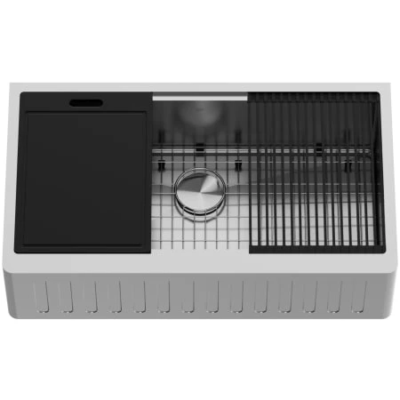 Vigo Oxford 36" Farmhouse Single Basin Stainless Steel Kitchen Sink with Basin Rack, Basket Strainer, and Cutting Board 5 Vigo Oxford 36" Farmhouse Single Basin Stainless Steel Kitchen Sink with Basin Rack, Basket Strainer, and Cutting Board - Image 3