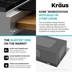 Kraus Kore 2-Tier Workstation 45-inch Undermount 16 Gauge Single Bowl Stainless Steel Kitchen Sink with Integrated 2-Step Ledge and Accessories -Kraus Sales Shop wiehapelegvasedvkest